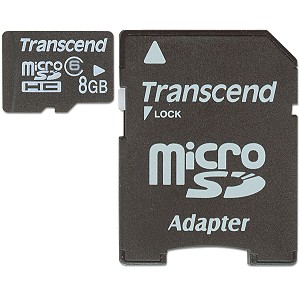 Transcend 8GB Class 6 microSDHC Memory Card w/SD Adapter